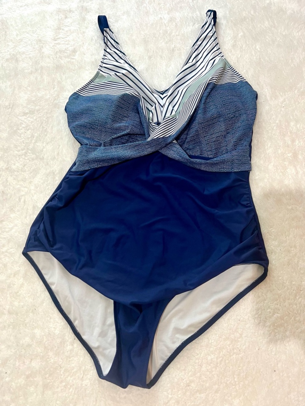 Women’s Swimsuit One Piece Tummy Control Nautical Criss Cross Front 2X